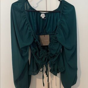 NWT Lelis Dark Teal Ruffle Tie-Front Blouse